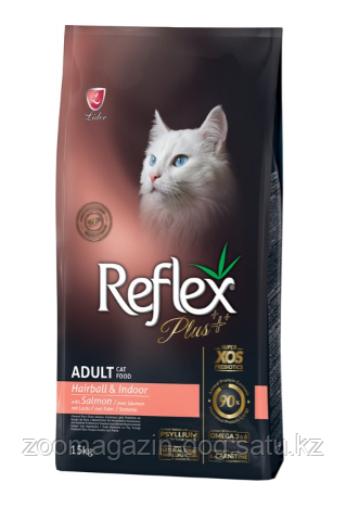 Reflex Plus HAIRBALL SALMON для взрослых кошек для выведения шерсти с лососем, 15кг