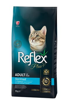 Reflex Plus STERILISED SALMON для взрослых стерилизованных кошек с лососем, 8кг