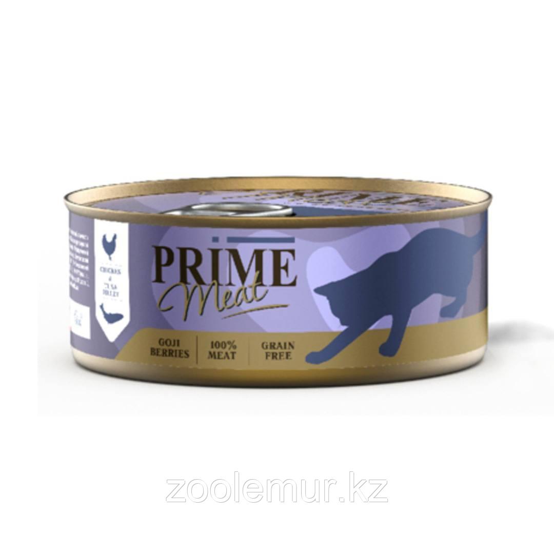 Консервы PRIME MEAT CAT GRAIN FREE беззерновые для взрослых кошек с курицей и тунцом в желе (100 гр)
