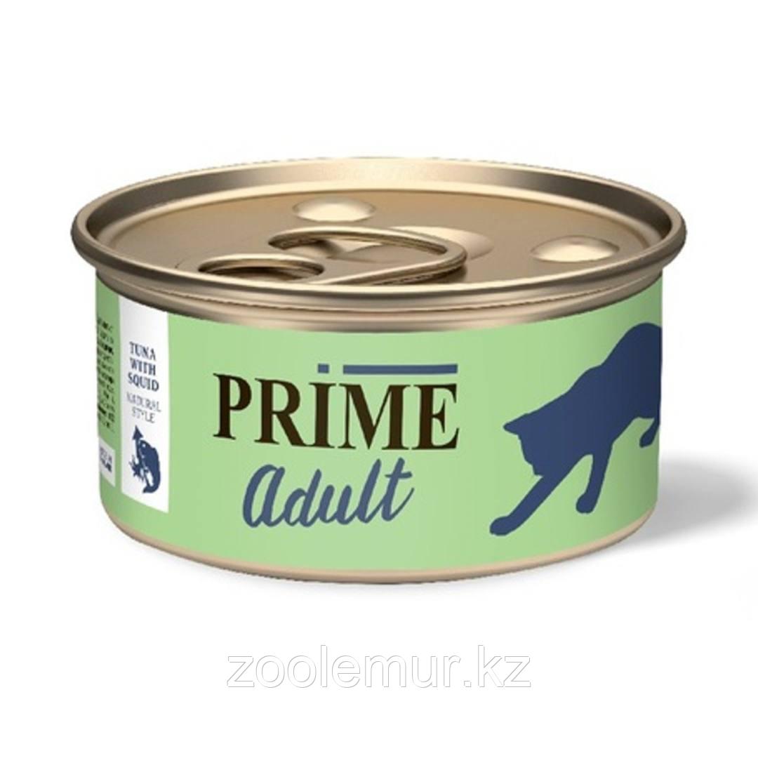 Консервы PRIME MEAT ADULT CAT для взрослых кошек с тунцом и кальмаром в собственном соку (70 гр)