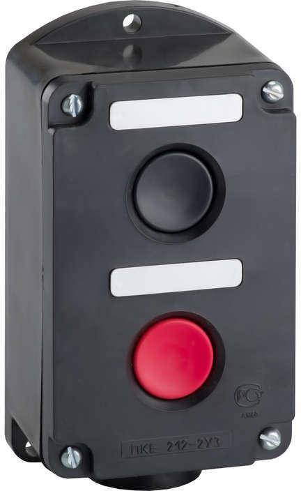 Пост кнопочный ПКЕ 222-2 У2 10А 660В чёрный и красный цилиндр IP54 ЭТ* - фото 1 - id-p101715823