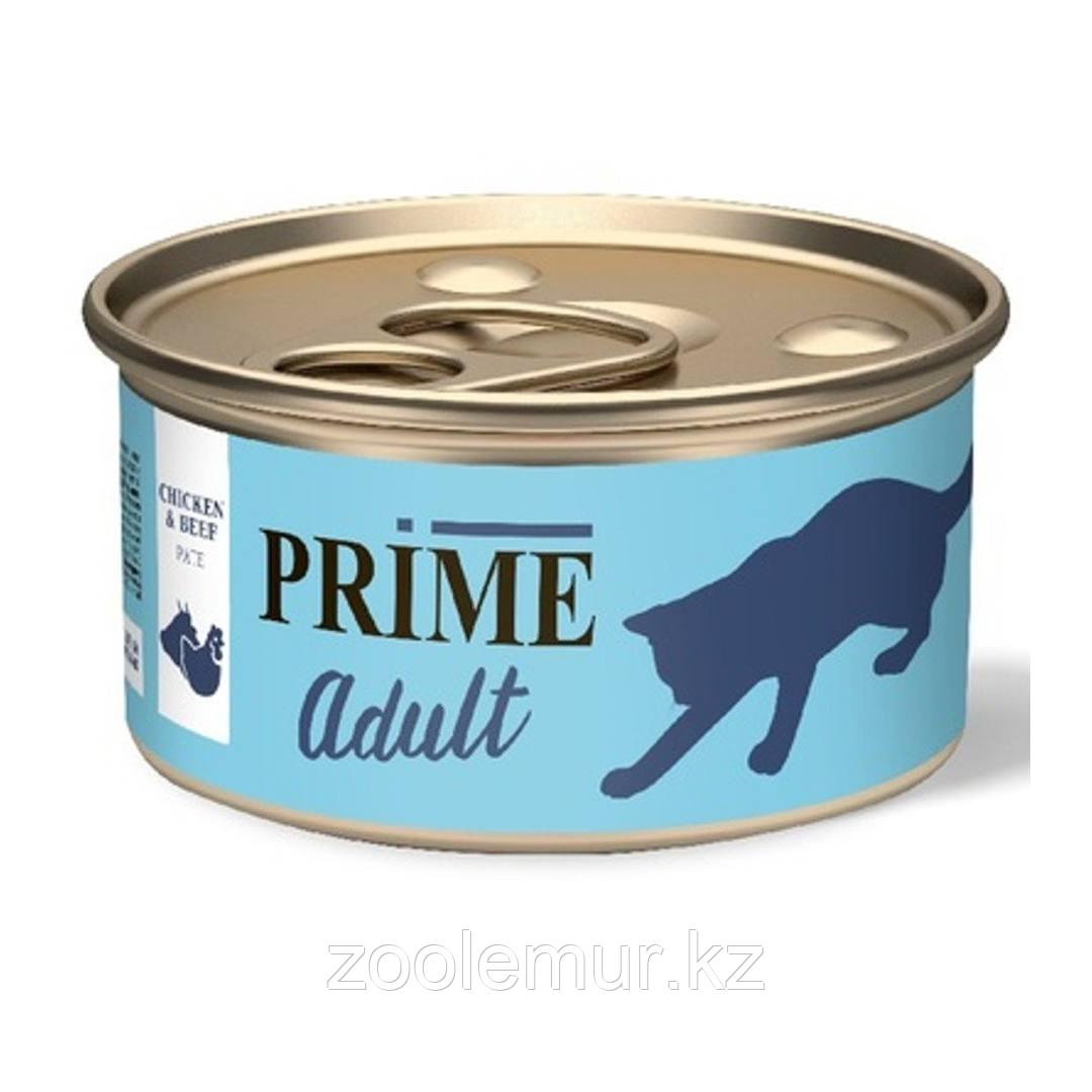 Консервы PRIME ADULT CAT для взрослых кошек паштет с курицей и говядиной 75 гр