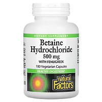 Natural Factors, Бетаина гидрохлорид с пажитником, 500 мг, 180 капсул