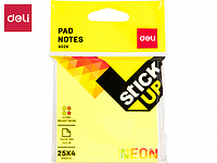 Клейкие листки DELI "Stick Up", 76 х76 мм, ассорти 4 цвета по 25 листов, неоновые