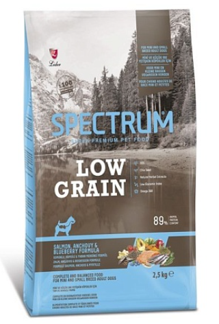 Spectrum Low Grain MINI/SMALL ADULT Salmon&Anchovy&Blueberry для мелких пород с лососем, анчоусами, 2.5кг