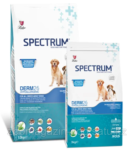 Spectrum ADULT DERM26 гипоаллергенный корм для взрослых собак с лососем и рисом, 3кг