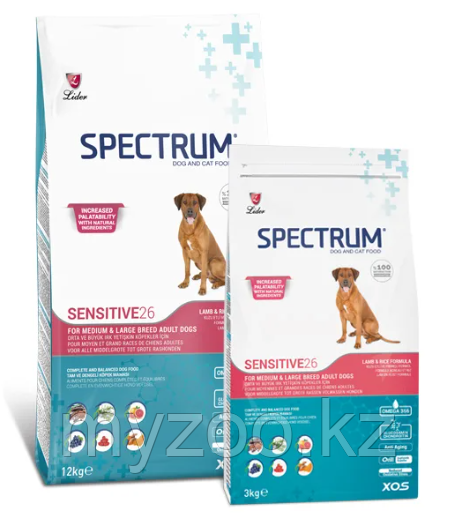 Spectrum ADULT SENSITIVE26 для взрослых собак c чувствительным пищеварением с ягнёнком и рисом, 3кг