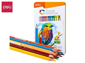 Карандаши цветные Deli Color Emotion, 12 цветов, в метал. коробке