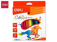 Карандаши цветные Deli ColoRun, 24 цвета, картон