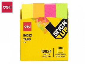 Закладки клейкие DELI 50 х 12 мм, бумажные, неон ассорти, 4 цв х 100 листов