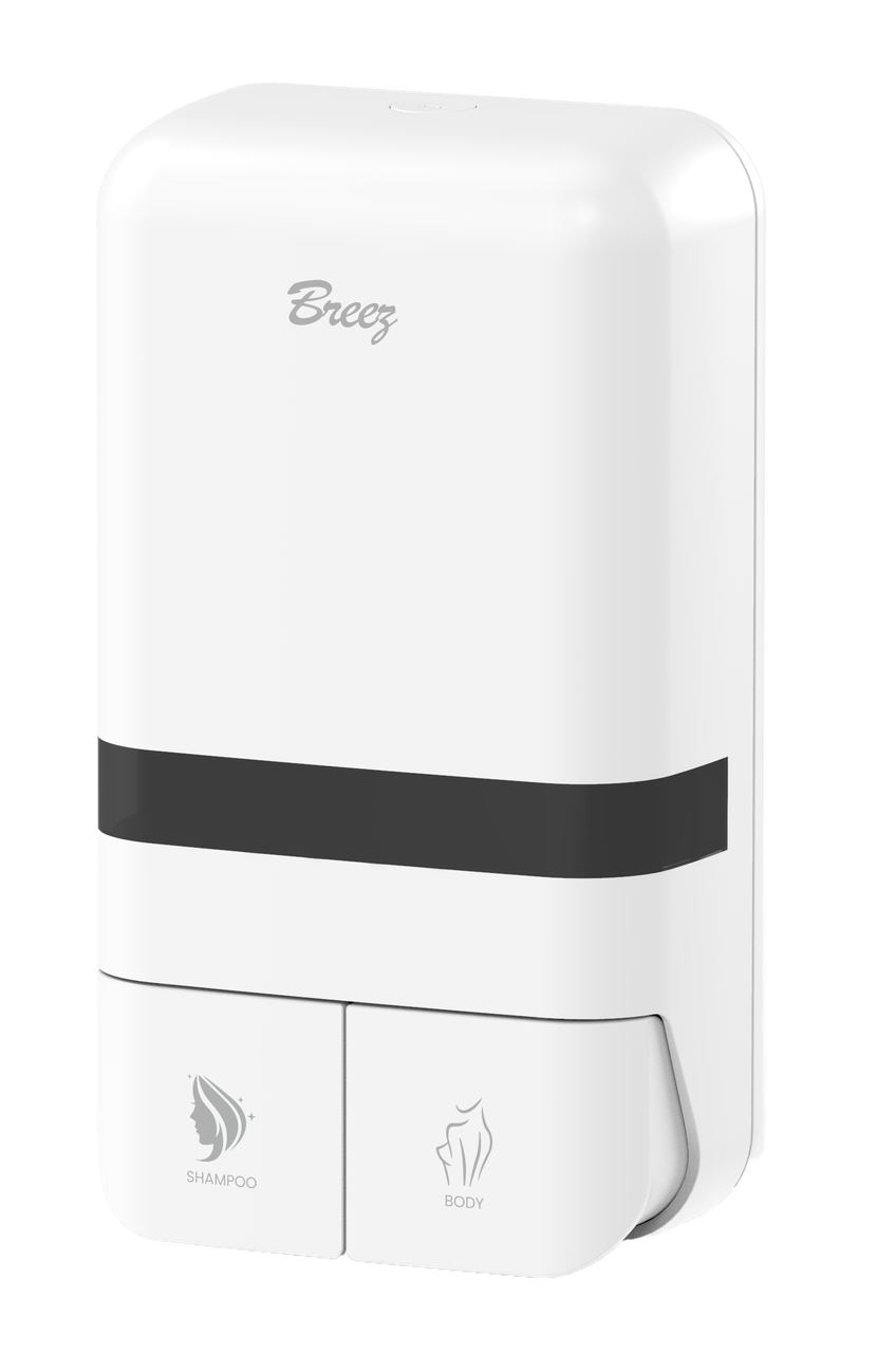 Breez Elegance S-8186 Дозатор двойной для шампуня и гель для душа (белый) 350 мл.*2