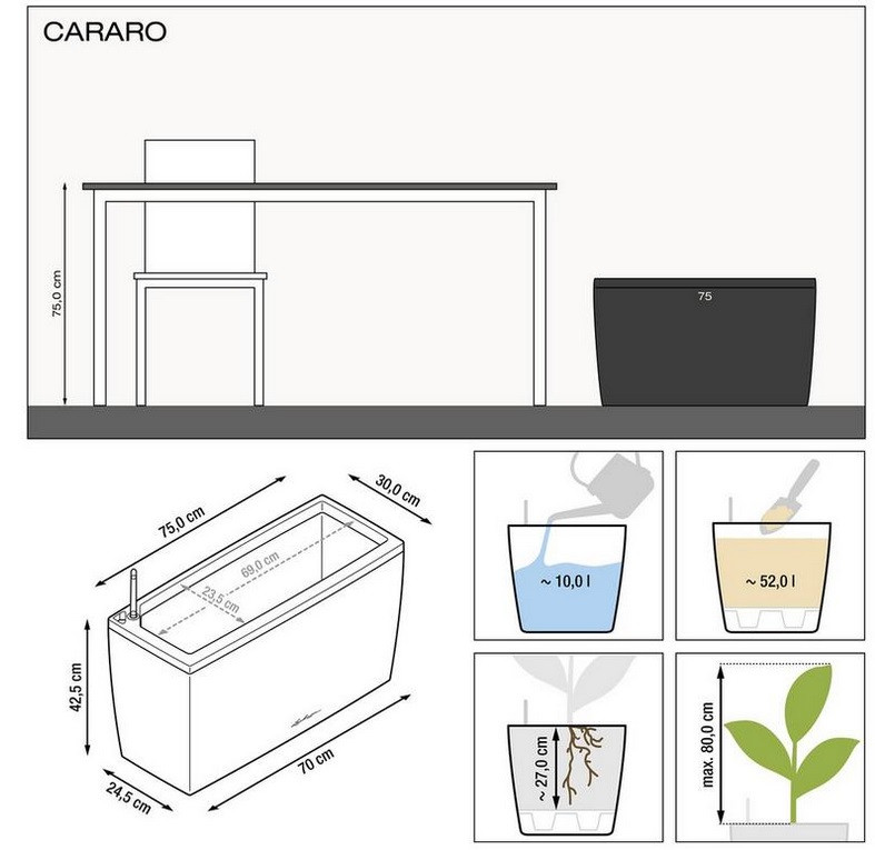 Напольные вазоны LECHUZA Cararo кофейный матовый - 75*30*42.5 см - фото 7 - id-p101808796