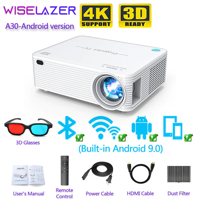 Проектор WISELAZER A30 портативный, Wi-Fi, 1080P Full HD, Bluetooth android