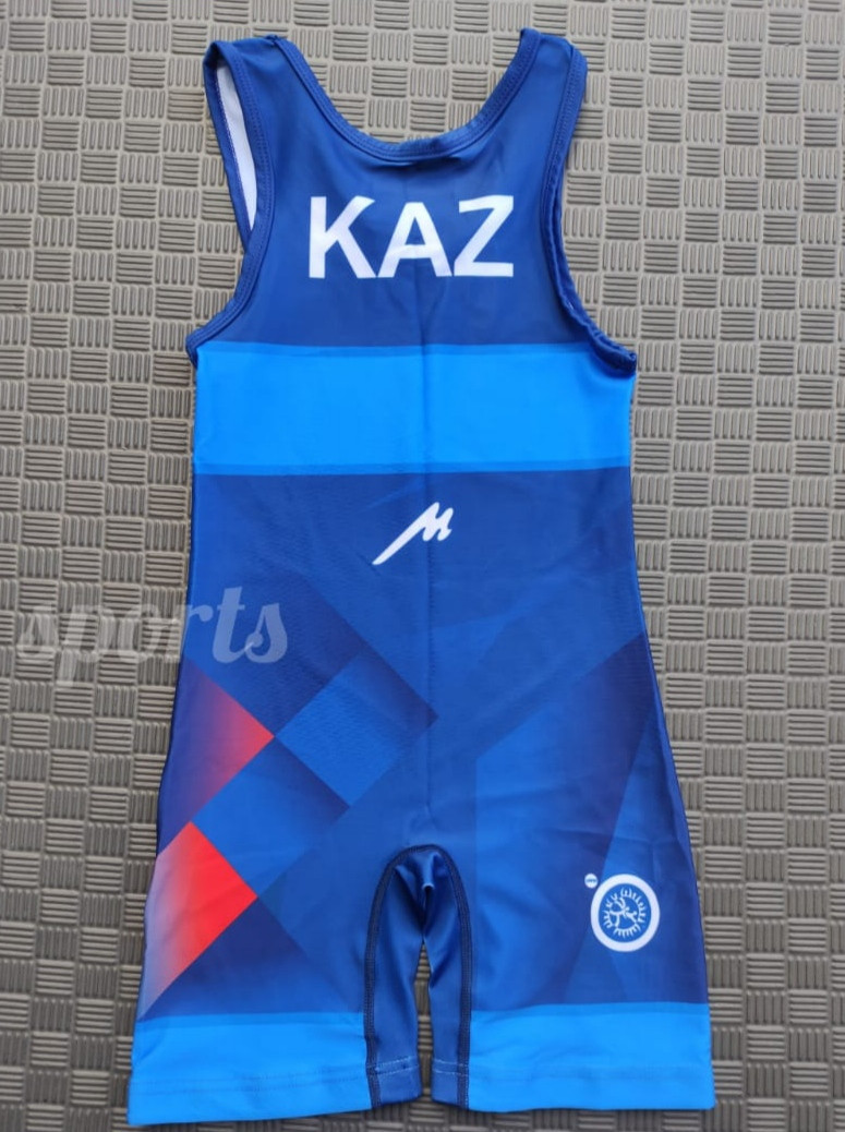 Трико борцовское для вольной и греко-римской борьбы, тяжело атлетическое Казахстан синее - фото 2 - id-p101823732