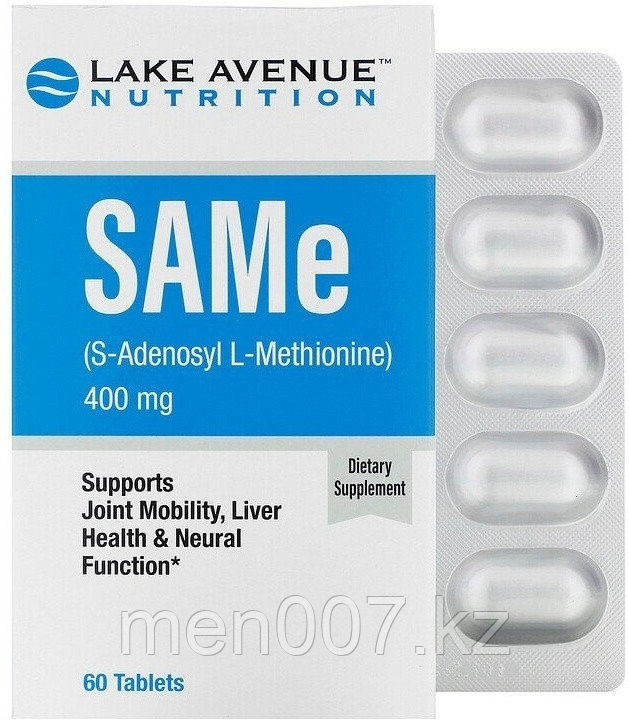 БАД SAMe S-аденозилметионин (здоровье суставов, печени) 400 мг, 60 таблеток, Lake Avenue Nutrition - фото 1 - id-p101844722