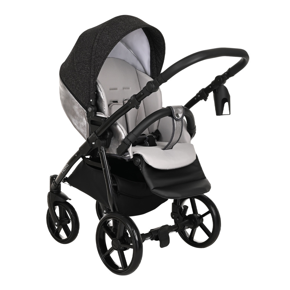 Коляска 2 в 1 Tutis Novo Reflective Кожа Pearl Metalic/Black Reflective Print