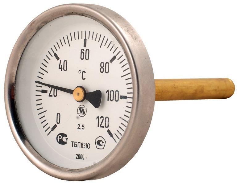 Термометр биметаллический аксиальный ТБП63/50/Т 0-120 °С 63 мм 1/2"
