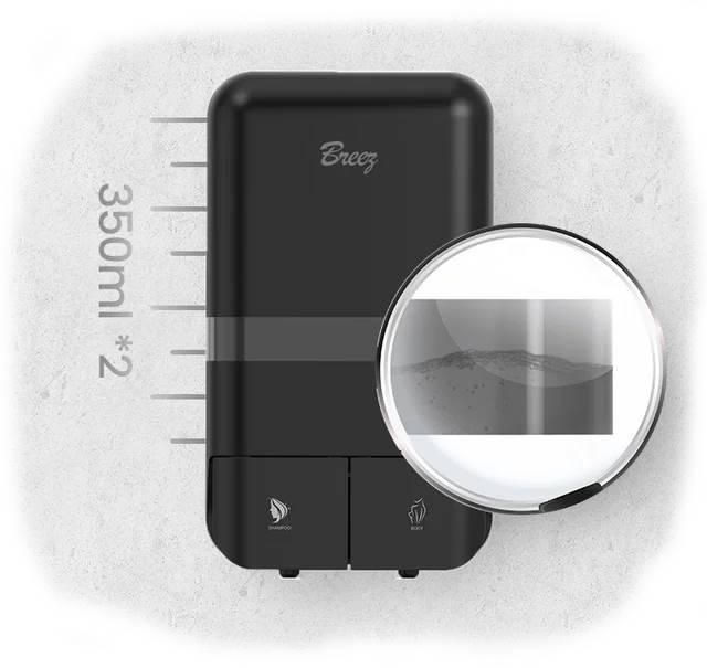 настенные сдвоенные дозаторы для шампуня и геля для душа Breez