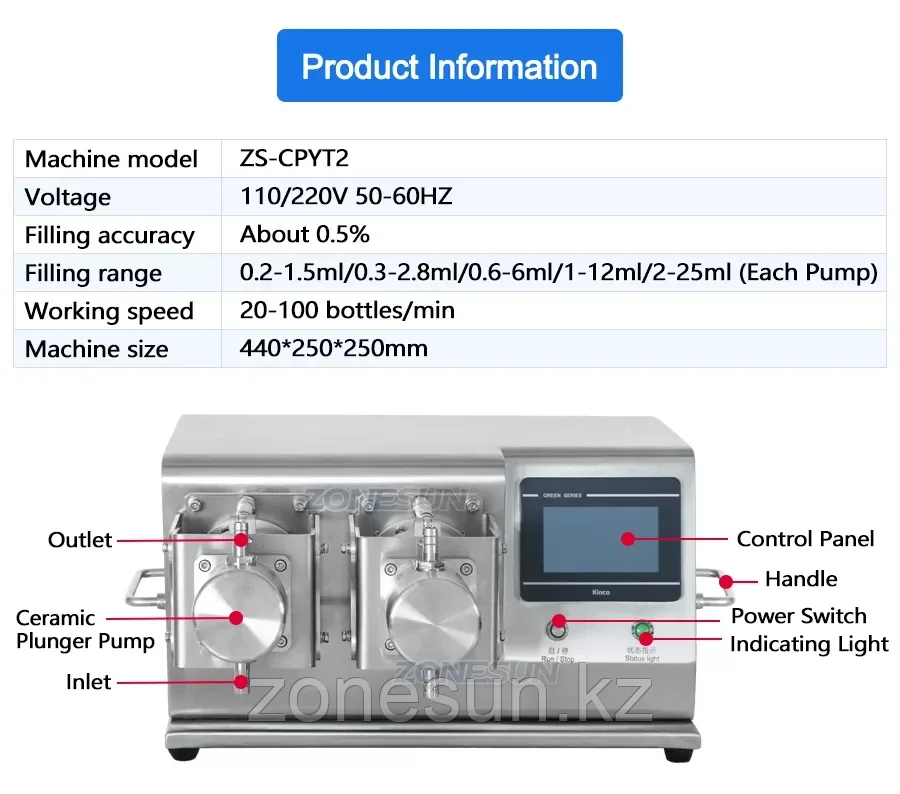 ZONESUN с двойной головкой, керамические плунжерные насосы высокого точности, стеклянный флакон - фото 1 - id-p101852204