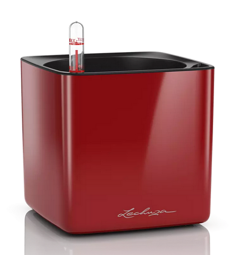 Вазоны LECHUZA CUBE GLOSSY 16 - 17*17*H16см ярко-красный блестящий