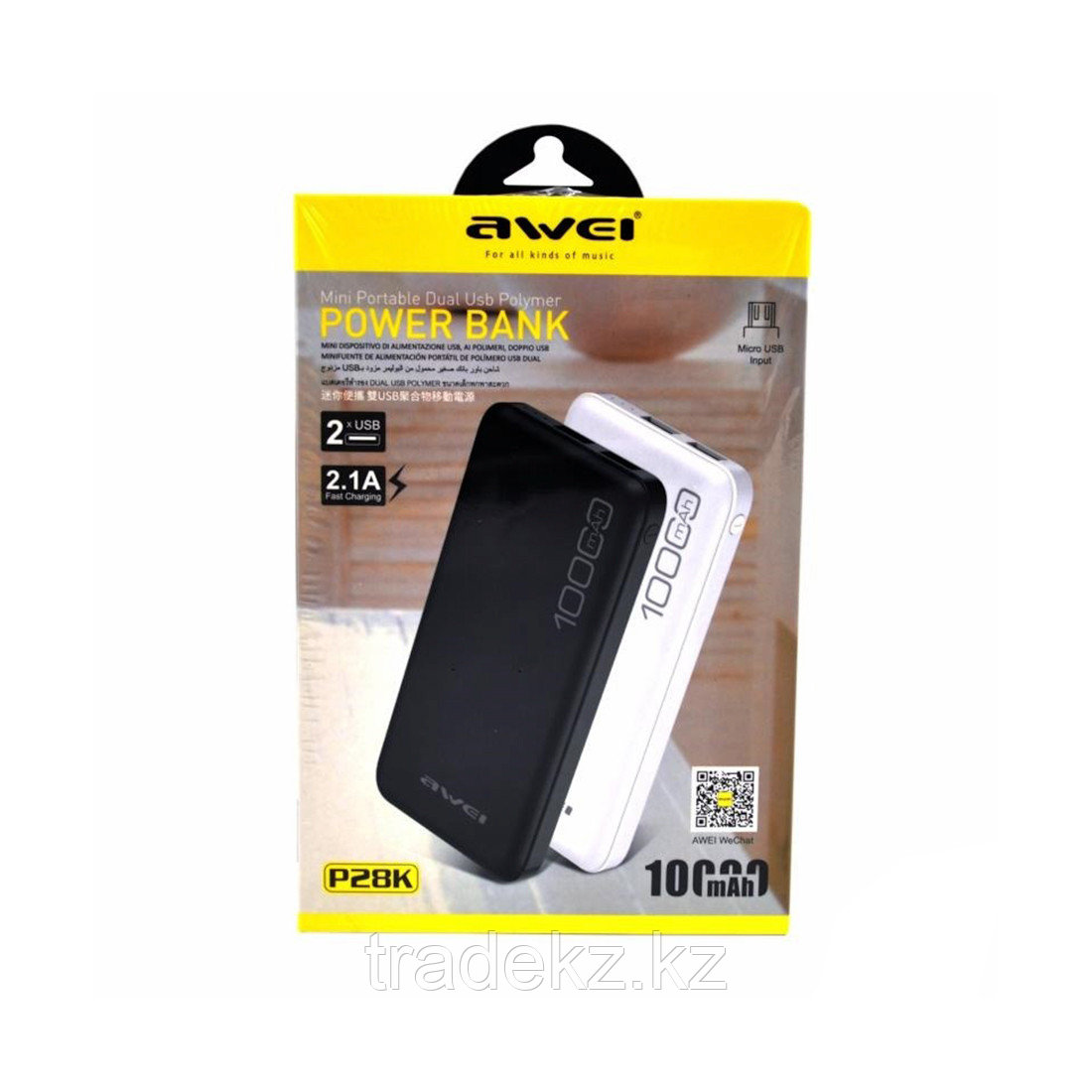 Портативный внешний аккумулятор Awei P28K Power Bank 10000mAh Черный - фото 3 - id-p101858486