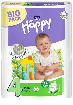 Дет.подгузники Happy Maxi  66 шт. 8-18  кг