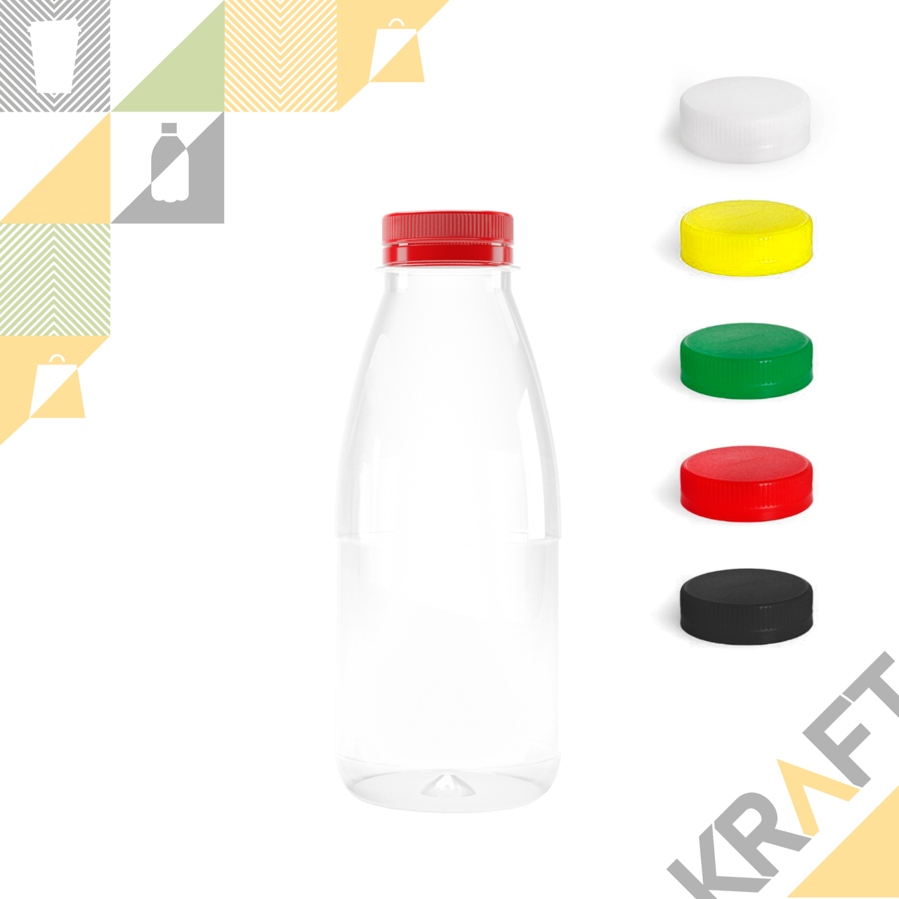Бутылка 500мл, с широким горлом 38мм (100 шт/уп) (Цвет крышки на выбор)