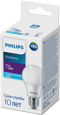 Лампа PHILIPS EcohomeLED Bulb 7W 540lm E27 865 - фото 1 - id-p101956627