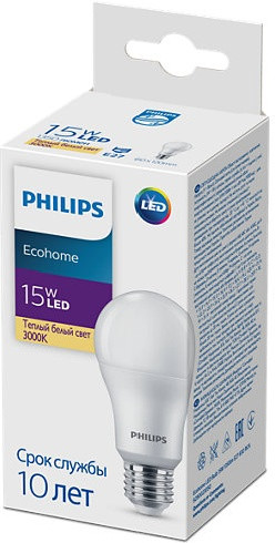 Лампа PHILLIPS EcohomeLED Bulb 15W 1350lm E27 830 - фото 1 - id-p101957163