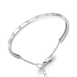 Жёсткий серебряный браслет, Фианит Aquamarine 74680А.5 покрыто  родием