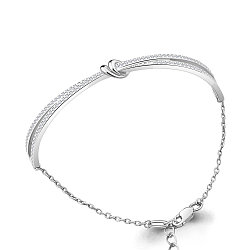 Жёсткий серебряный браслет, Фианит Aquamarine 74665А.5 покрыто  родием