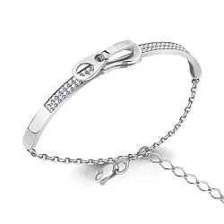 Жёсткий серебряный браслет, Фианит Aquamarine 74642А.5 покрыто  родием