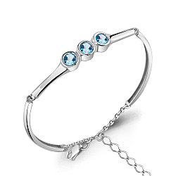 Жёсткий серебряный браслет, Топаз Свисс Блю Aquamarine 7463305.5 покрыто  родием