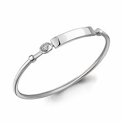 Жёсткий серебряный браслет, Фианит Aquamarine 74518А.5 покрыто  родием