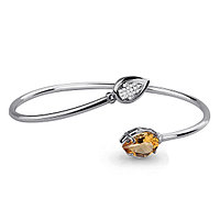 Жёсткий серебряный браслет, Цитрин, Фианит Aquamarine 7416606А.5 покрыто родием