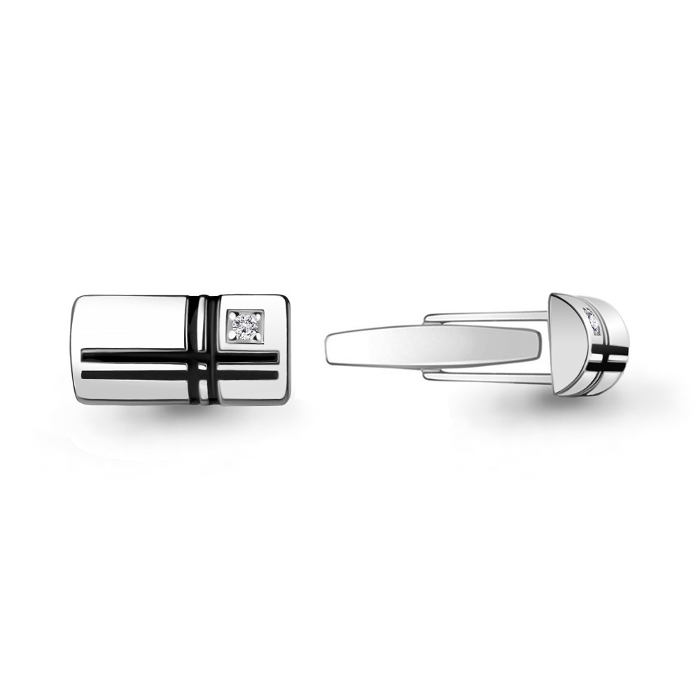 Серебряная запонка, Фианит, Эмаль Aquamarine 72527А.5 покрыто родием