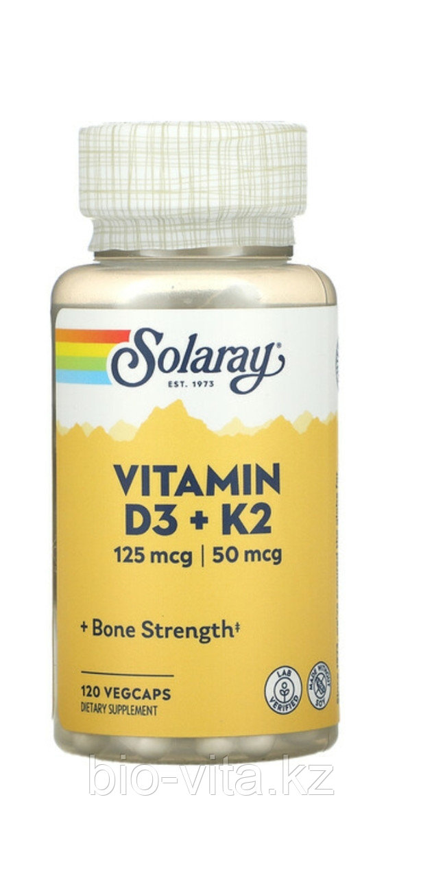 Витамин D3 (5000 IU )+ K2 50 mcg(МК-7) 120 капсул. Solaray