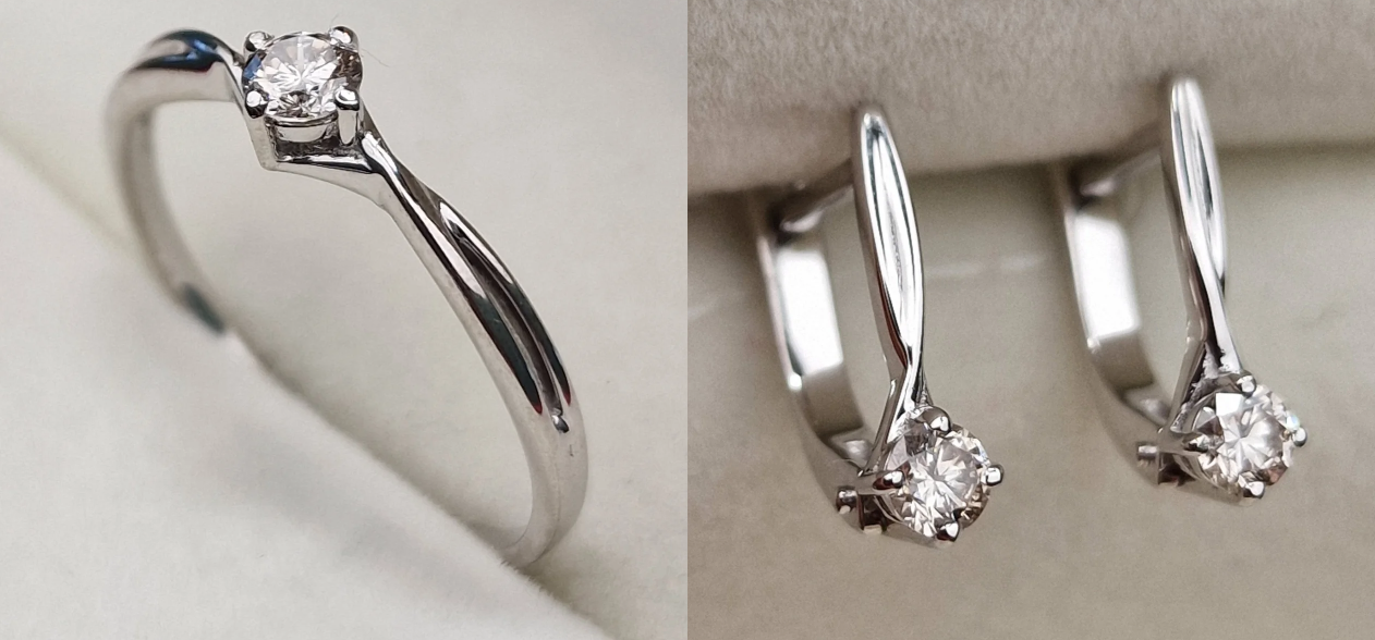 Золотой набор с бриллиантами кольцо 0.17Сt SI1/L, VG - Cut, серьги 0.33Ct VS2/J, VG-Cut