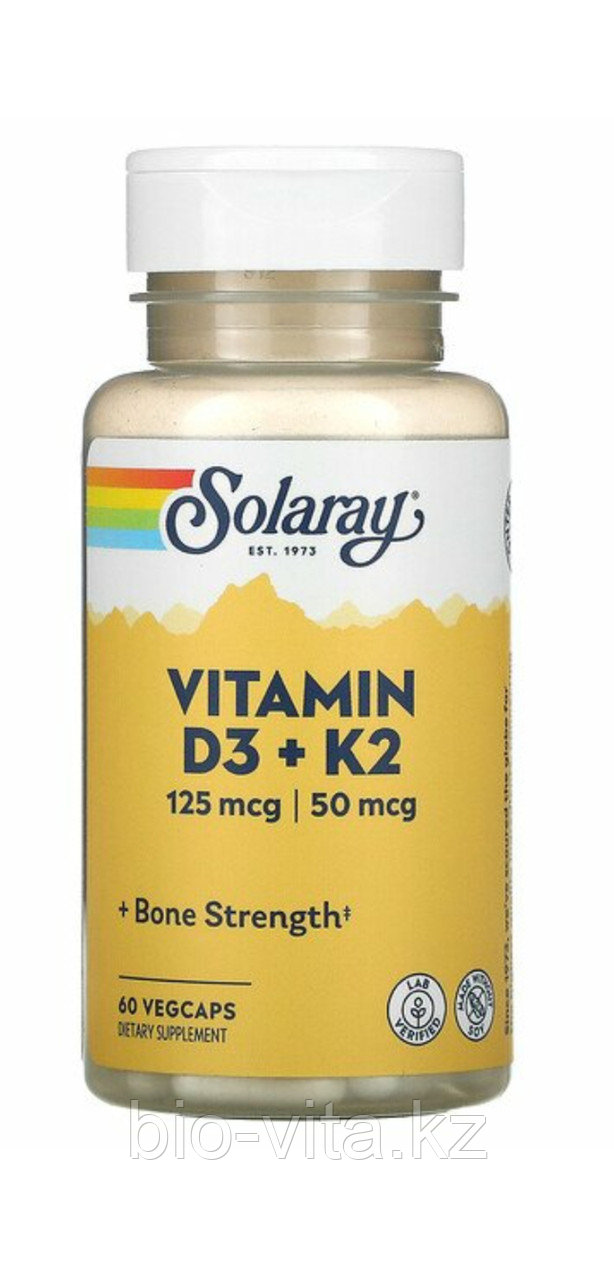 Витамин D3 (5000 IU )+ K2 50 mcg(МК-7) 60 капсул. Solaray