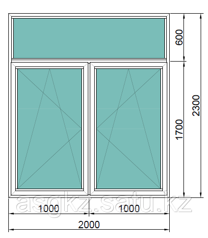 Окна алюминиевые двухстворчатые 2000*2300 - фото 1 - id-p102063886