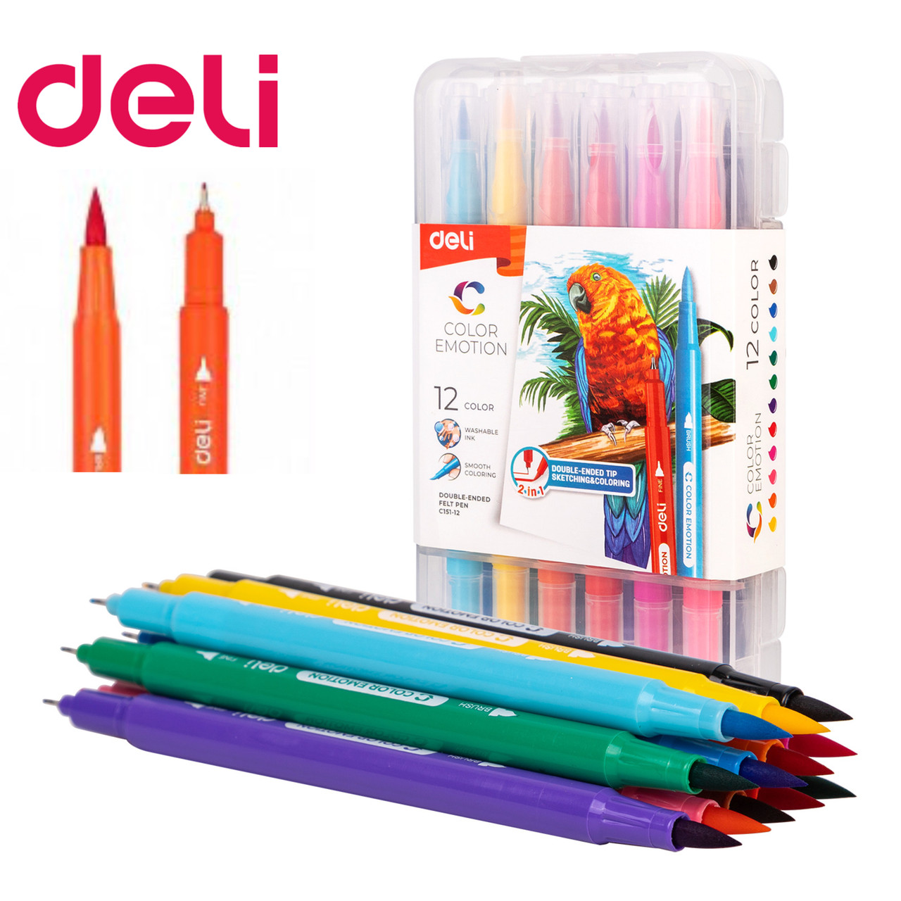 Фломастеры Deli Color Emotion двусторонние, 12 цветов