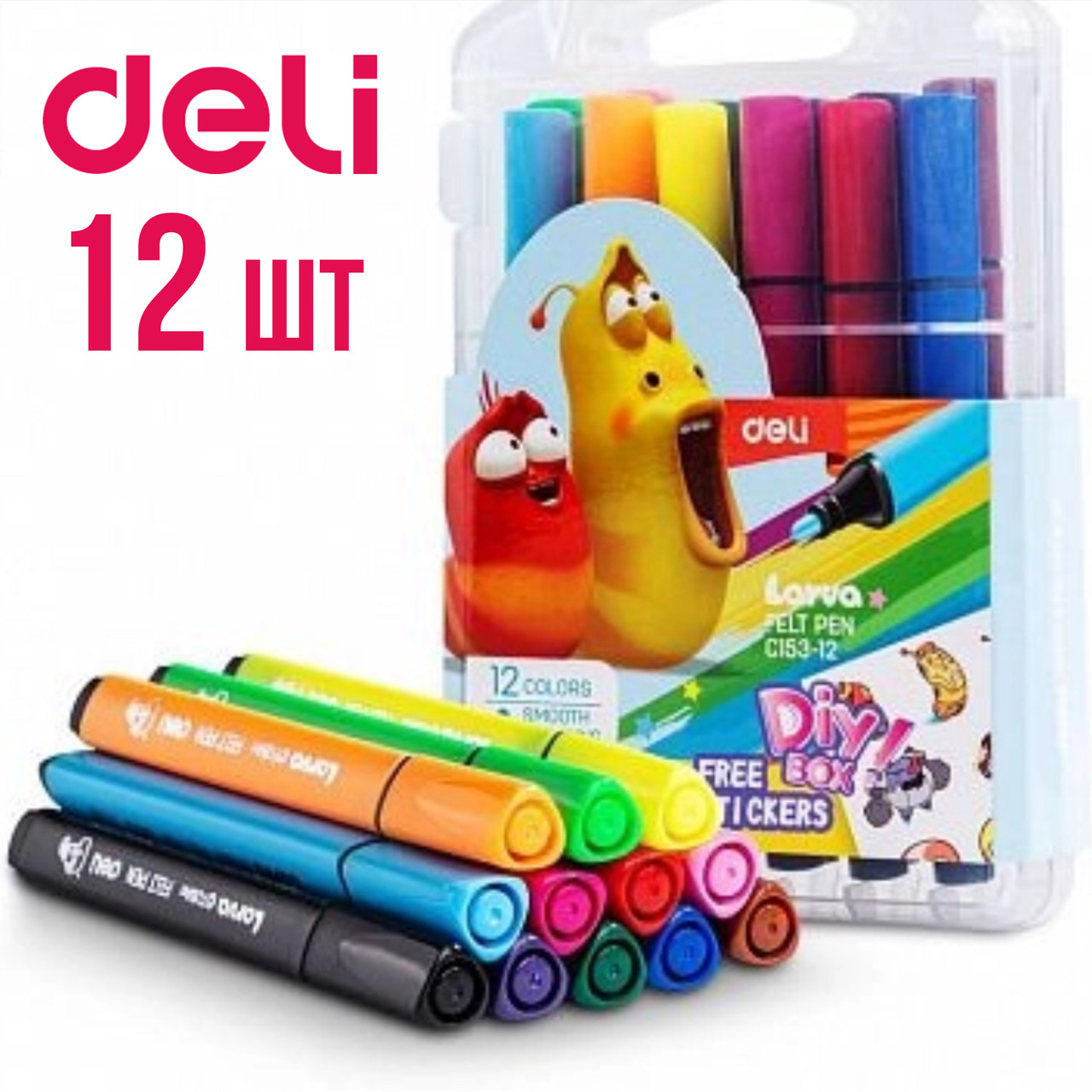 Фломастеры Deli Larva, 12 цветов