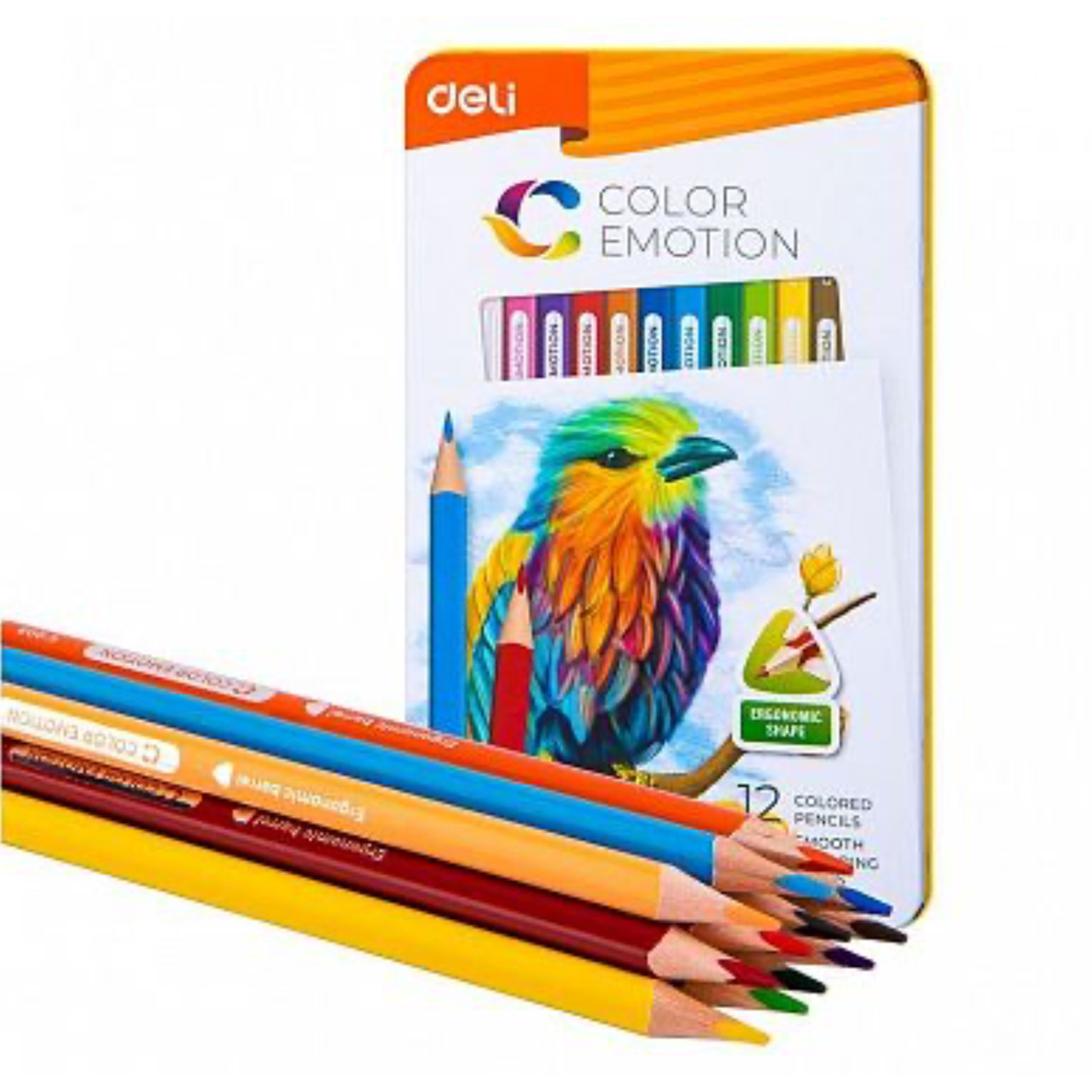 Карандаши цветные Deli Color Emotion в металлический коробке, 12 цветов