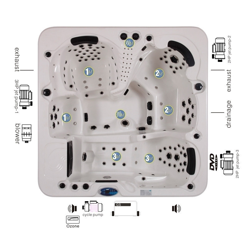 SPA-330 JNJ Размеры: 2200×2200×930мм Гидромассажный бассейн DOMINICA