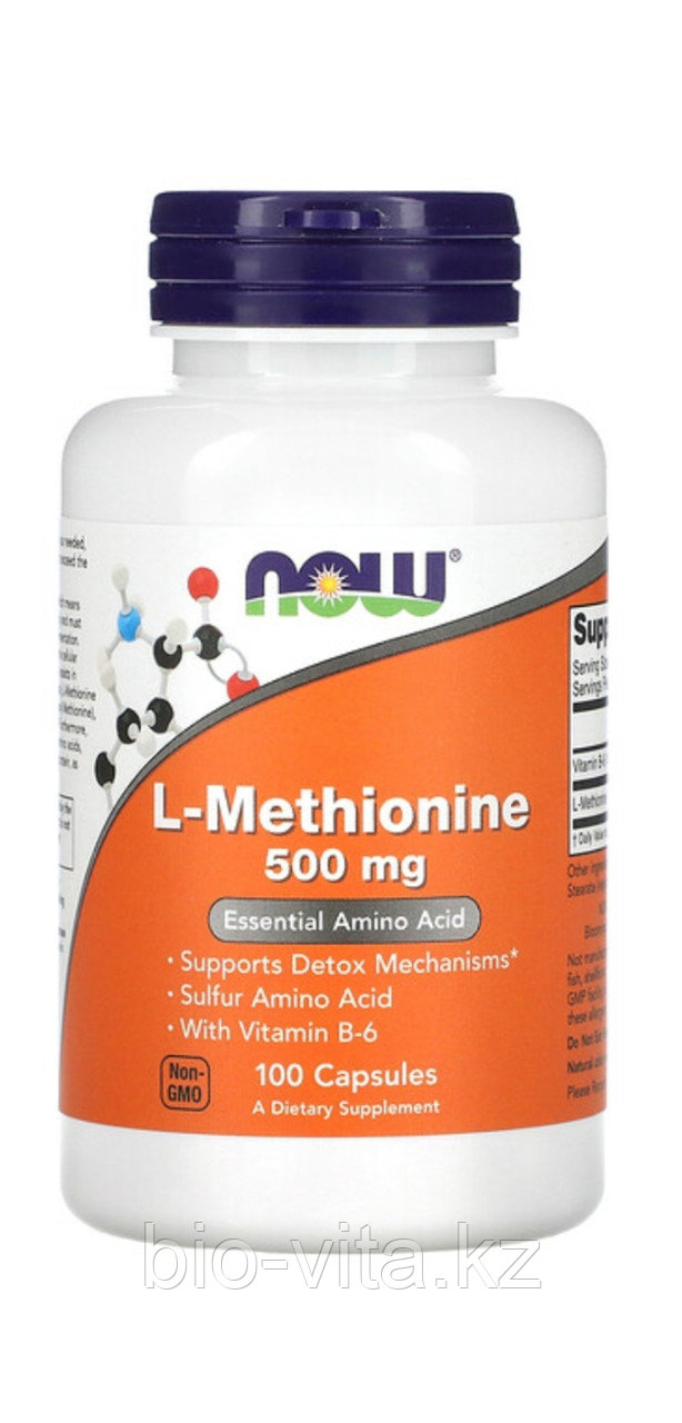 Метионин  L-метионин, 500 мг, 100 капсул. Now foods