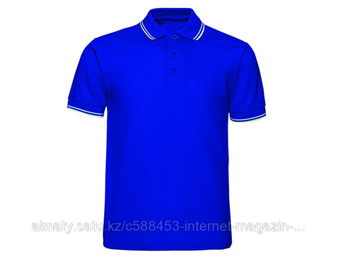 Рубашка поло с полосками на вороте и рукавах, 200гр, 100% хлопок, синий
