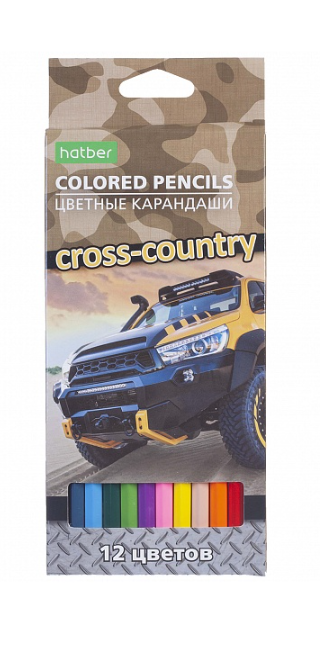 Карандаши "Hatber Eco", 12 цветов, серия "Cross Country", в картонной упаковке