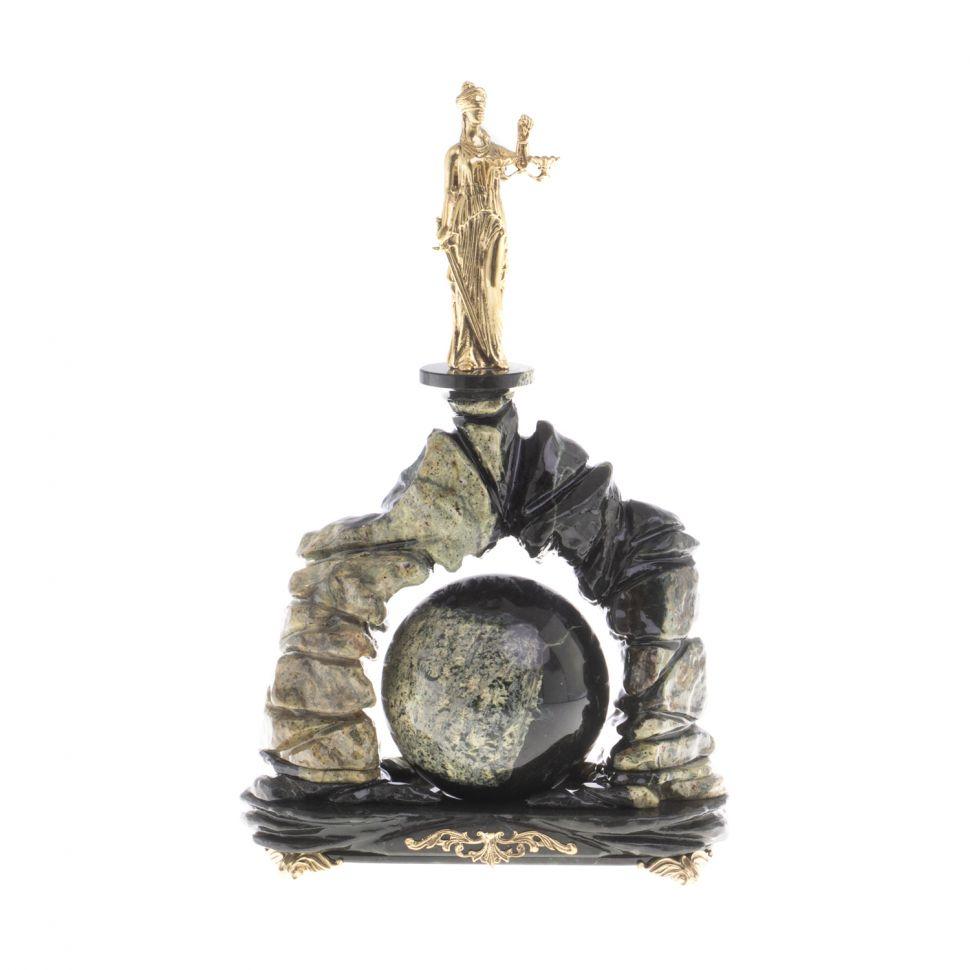 Декоративная композиция с шаром из натурального змеевика и бронзы Фемида, 21х10х36 см - фото 1 - id-p102153987