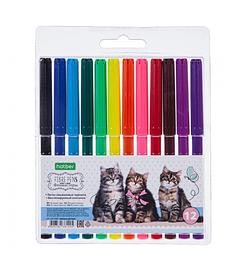 Фломастеры "Hatber Eco", 12 цветов, серия "Верные друзья", в блистере