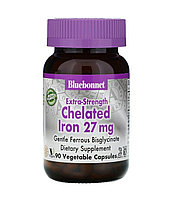 Bluebonnet Nutrition Хелатное железо усиленного действия, 27 мг, 90 растительных капсул
